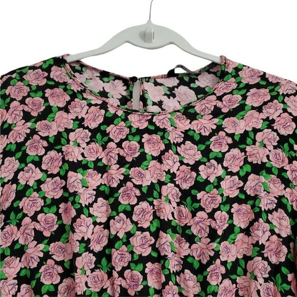 Zara Womens Mini Dress Large Floral Print Smocked Bottom Bloggers Favorite - Picture 2 of 12